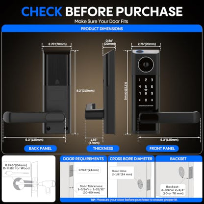 Smart Door Lock with Video Doorbell & Fingerprint (Graphite Black)