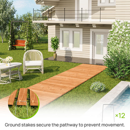 12FTx25'' W Wooden Garden Parhway Walkway Oversize Outdoor Roll Out Decorative Patio Path Pavers Flooring Non (Brown / 12FT-Straight)