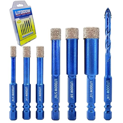 7 Pack Hex Shank Diamond Drill Bits & Carbide Tile Drill Bit Set (7 Pcs 3/16"-1/2" Mixed Styles)