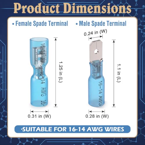 200 Pcs Heat Shrink Spade Connectors Kits AWG Female and Male Spade Terminals Electrical Quick Disconnect Wire Connectors for Watercraft