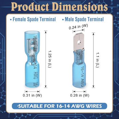 200 Pcs Heat Shrink Spade Connectors Kits AWG Female and Male Spade Terminals Electrical Quick Disconnect Wire Connectors for Watercraft
