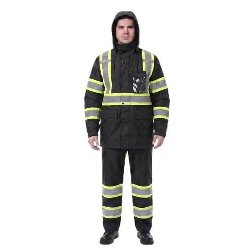 Rain Jacket Men Hi Vis Rain Coats Reflective Raincoat High Visibility Work Suits for Men Women Waterproof （RS250 (X-Large / Black)