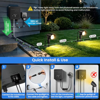 Low Voltage Landscape Lighting Kit 12W Plug & Play Outdoor Spotlight