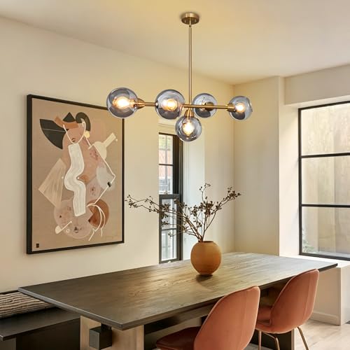 Linear Chandelier for Dining Room with Open Glass Globe Lampshade 13Lights Linear Chandelier Pendant Light