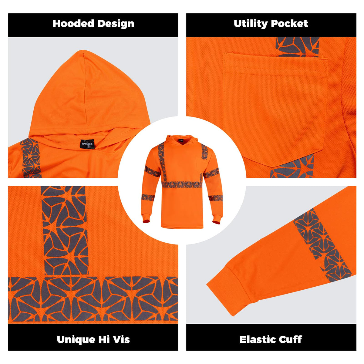 2PCS High Visibility Reflective Safety Shirts with Hood (XX-Large / Orange)