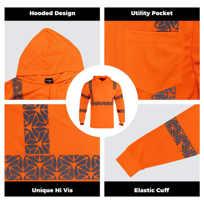 2PCS High Visibility Reflective Safety Shirts with Hood (XX-Large / Orange)
