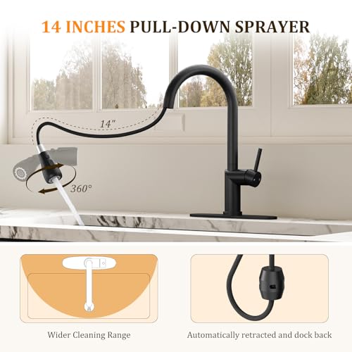 Kitchen Faucet with Pull Down Sprayer Kitchen Sink Faucets 2 Spray Modes 1 or 3 Hole Single Handle High Arc Stainless Steel
