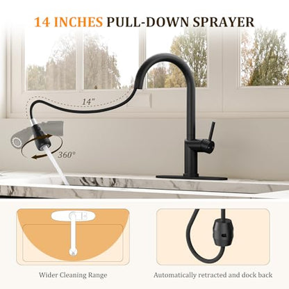 Kitchen Faucet with Pull Down Sprayer Kitchen Sink Faucets 2 Spray Modes 1 or 3 Hole Single Handle High Arc Stainless Steel