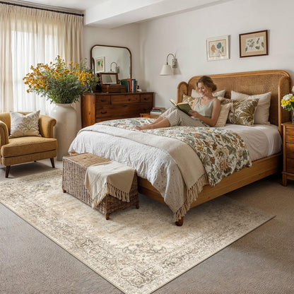 6x9 Taupe Washable Area Rug Non Slip Vintage Carpet (Vintage | Taupe Brown / 6' x 9' (Rectangular))
