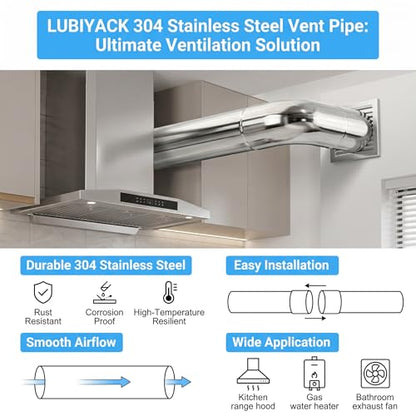 304 Stainless Steel Vent Pipe Universal Exhaust Duct for Home Kitchen Bathroom & Commercial Light Ventilation