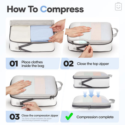 Compression Packing Cubes for Travel Essentials (White / 11 set)
