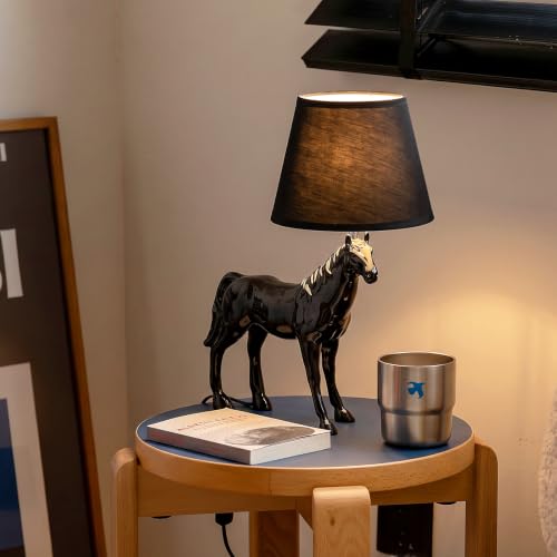 22" Tall Resin Horse Lamp 3 Color Adjustable Desk Lamp Horse Statue with Fabric Shade for Bedside Bedroom Nightstand Study Room