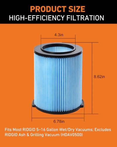 2 Pack Replacement VF4000 Filter for Ridgid Shop Vac Filter 5