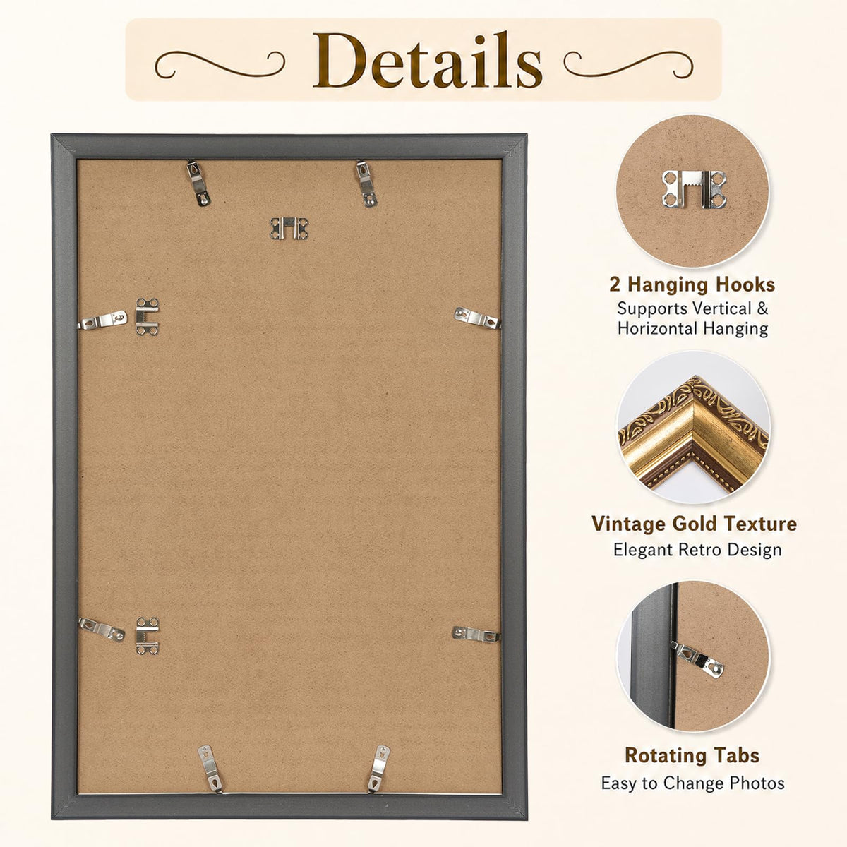 16x24 Vintage Picture Frame for Poster Photo Picture and 40x60 cm Canvas with 14x20 Mat (Gold / 16x24 inch)