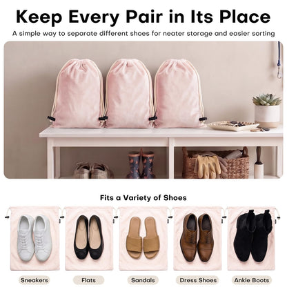 4 Pack Velvet Cloth Shoe Bags for Travel & Packing for Women & Men (Light Pink)