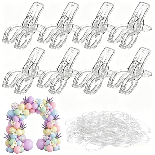 Large Balloon Arch Clips Plastic Transparent Backdrop Spring Clamps Heavy Duty Clip and 50 Pcs Clear Bands for Balloon Arch Kit Birthday Decoration Crafts Woodworking Photography Studios