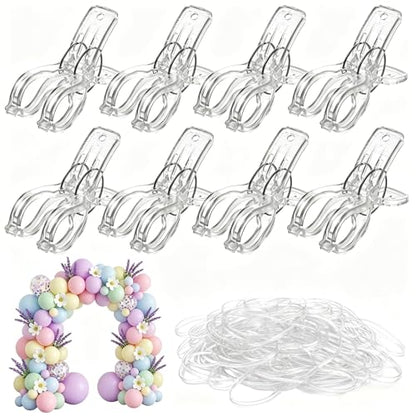 Large Balloon Arch Clips Plastic Transparent Backdrop Spring Clamps Heavy Duty Clip and 50 Pcs Clear Bands for Balloon Arch Kit Birthday Decoration Crafts Woodworking Photography Studios