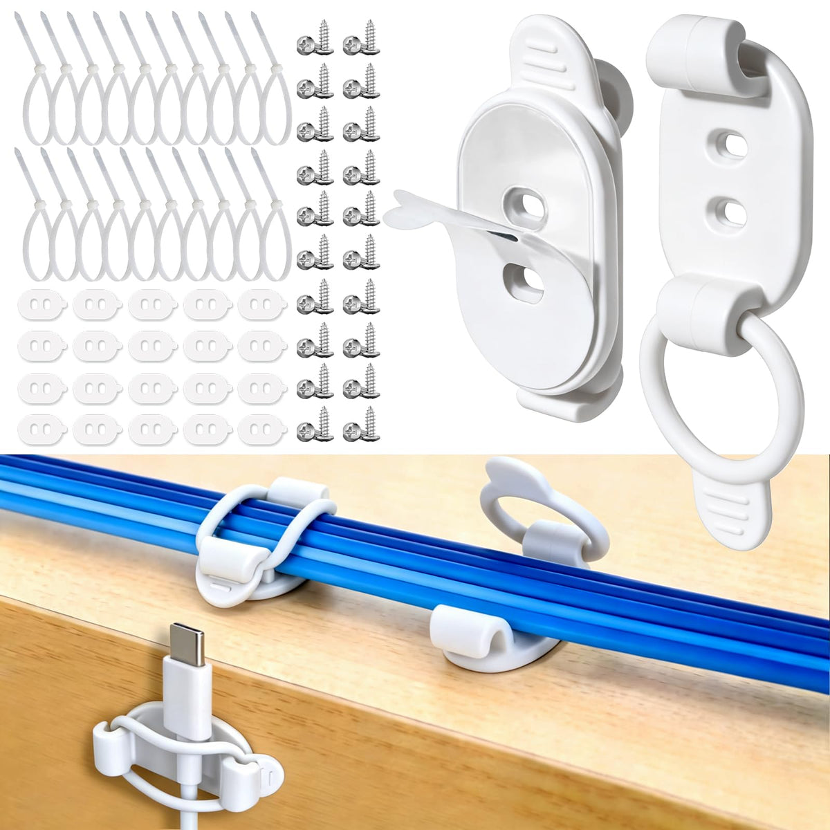 20 Pack Adhesive Cable Clips (White)