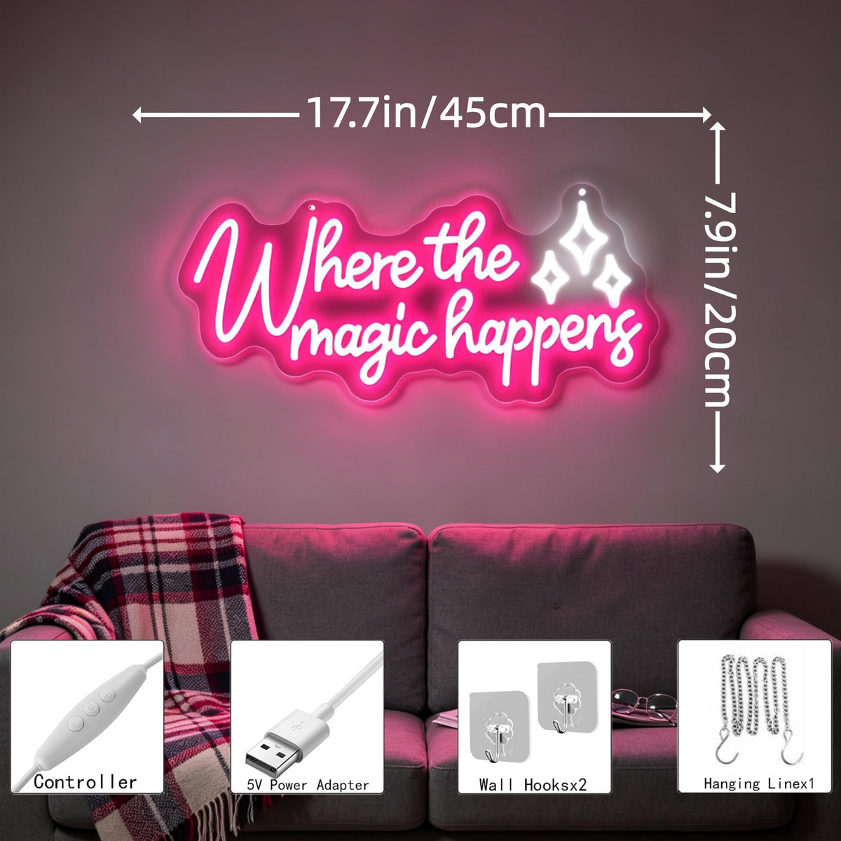 Where the magic happens Neon Sign Home Party Bedroom Bar Accent‑17.7"x7.9" (Where The Magic Happens)