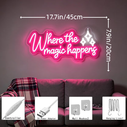 Where the magic happens Neon Sign Home Party Bedroom Bar Accent‑17.7"x7.9" (Where The Magic Happens)