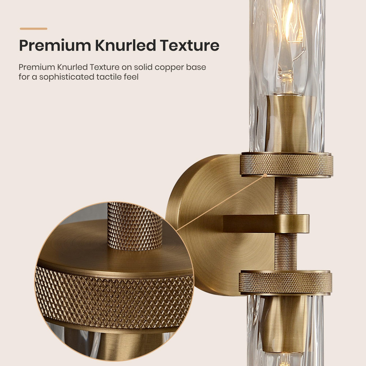 24in Bathroom Sconces with Water Ripple Glass (Brass / 24in-2PK)