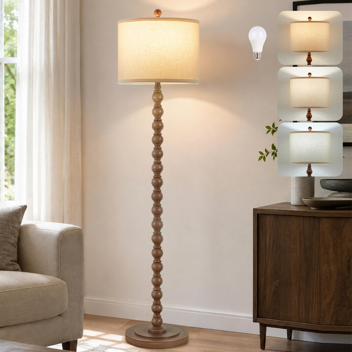 Farmhouse Floor Lamp for Living Room (Dark Brown)