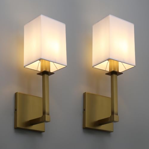 Antique Set of 2 Fabric Shade Wall Sconces
