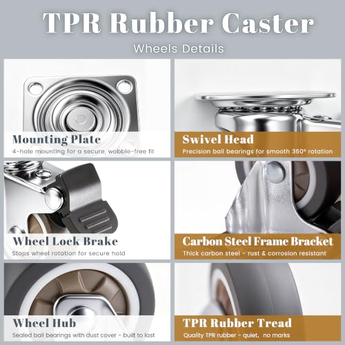 1" Silent Rubber 360 Degree Swivel Plate Casters with Brakes (1" (with brake))