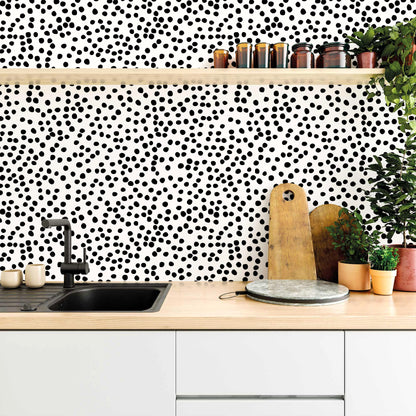 Peel and Stick Wallpaper Polka Dot Wallpaper 17.7” x 393.7” (A Black Dot / 17.7" x 393.7")