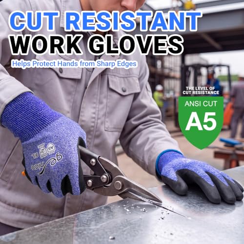 Cut Resistant Work Gloves With Grip for Men and Women ANSI 5 Safety Gloves for Gardening Fishing Cutting Construction