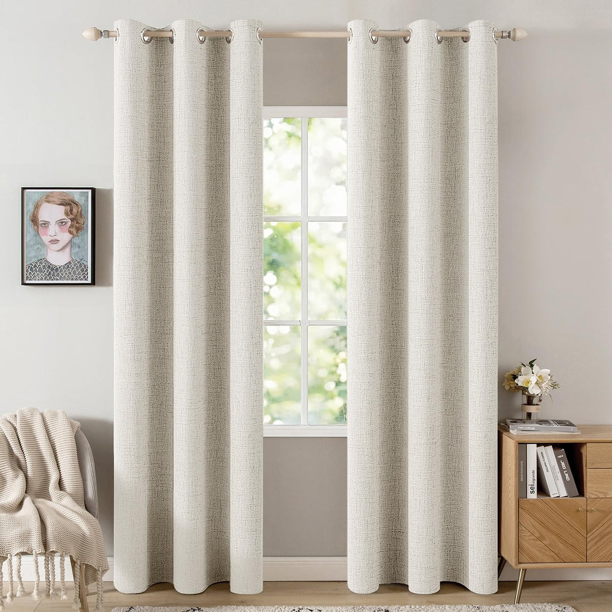 100% Blackout Linen Curtains for Bedroom 42x84 Inches Linen Beige (Linen Beige / 42"W x 84"L (Pack of 2))