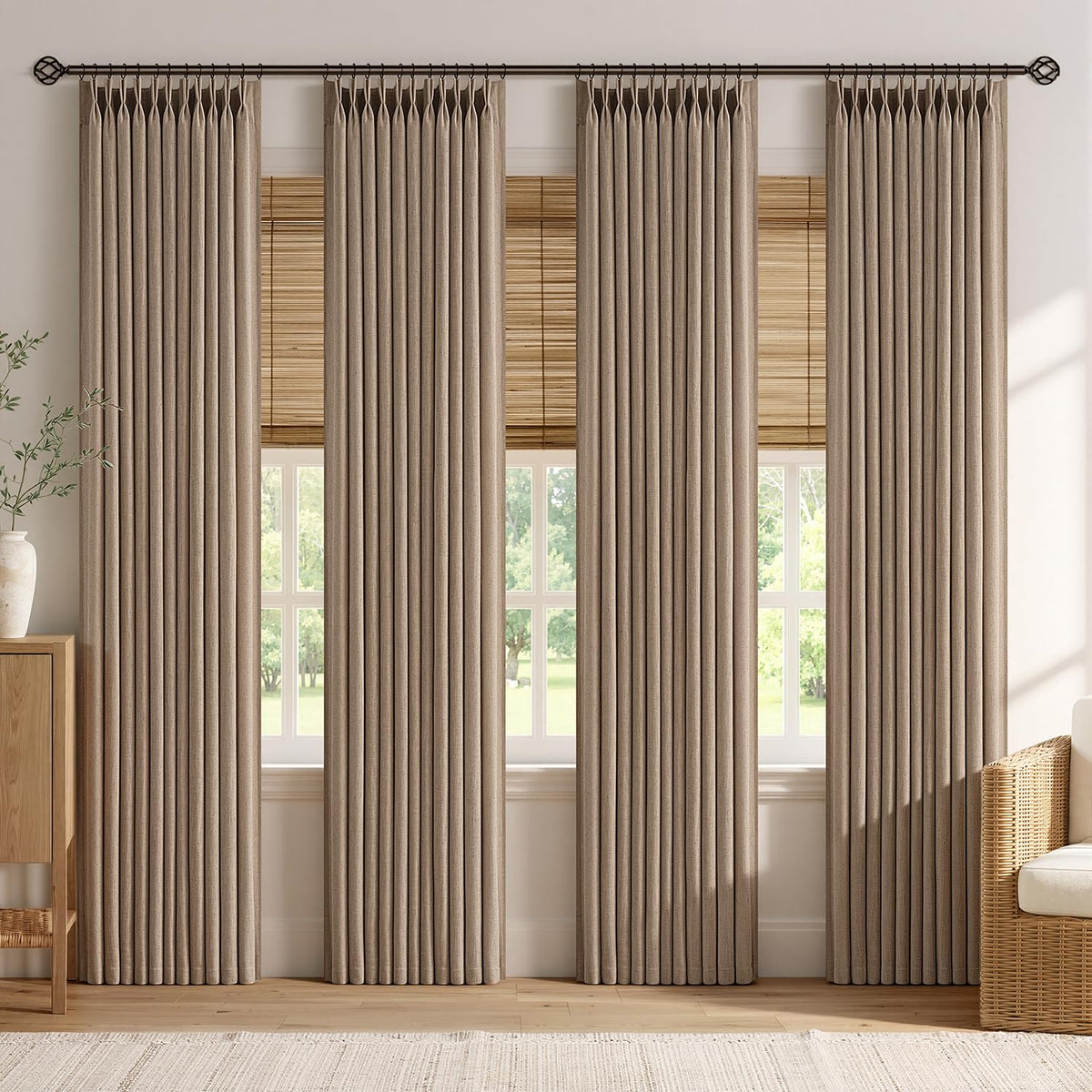 4 Panels Pinch Pleated Linen Curtains 102 Inches Long Linen Brown (Linen Brown / 40"W x 102"L (Pack of 4))