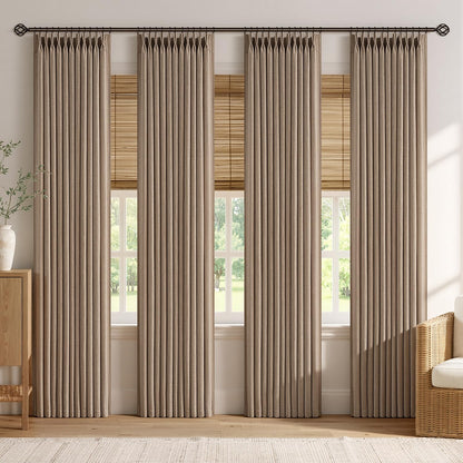 4 Panels Pinch Pleated Linen Curtains 102 Inches Long Linen Brown (Linen Brown / 40"W x 102"L (Pack of 4))