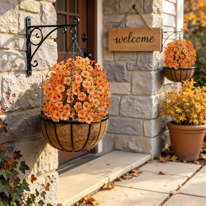 2Pcs Artificial Fall Ball Flowers for Outdoors Decor (Autumn Orange)