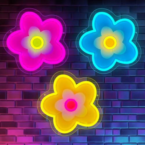 3 PCS Flower Neon Sign Dimmable UV