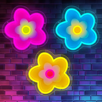 3 PCS Flower Neon Sign Dimmable UV