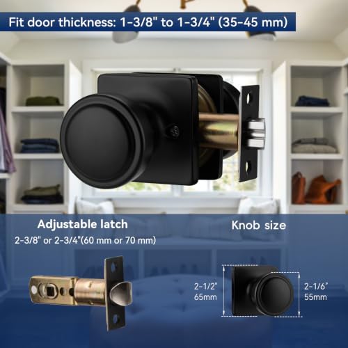 Black Door Knobs with Non Locking for Interior Door Handle Use (1-Passage)