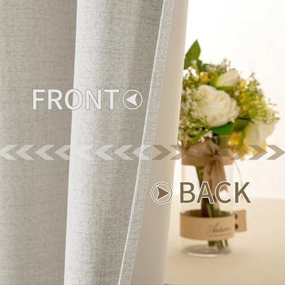 100% Blackout Linen Curtains for Bedroom 52x108 Inches Light Cream (Light Cream / 52"W x 108"L (Pack of 2))