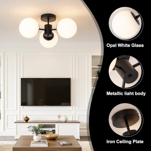 Mid Century Modern Black Semi Flush Mount Ceiling Lights (Black)