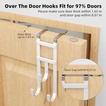 2 Pack Over the (White / Short hooks-2 Packs Fit 1 1/2" Interior Door)