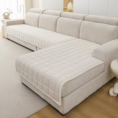 Couch Covers for Sectional Sofa (Beige White / 1PC/35"X94")