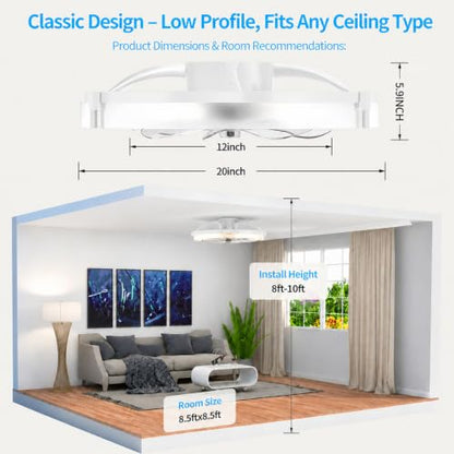 Ceiling Fans with Lights and Remote (White-Matte / 20 INCH)