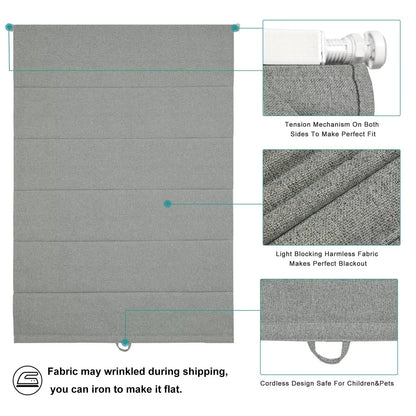 No Drill Roman Shades Cordless Blinds Blackout for Indoor Windows (Dark Grey / 25"W x 64"H)
