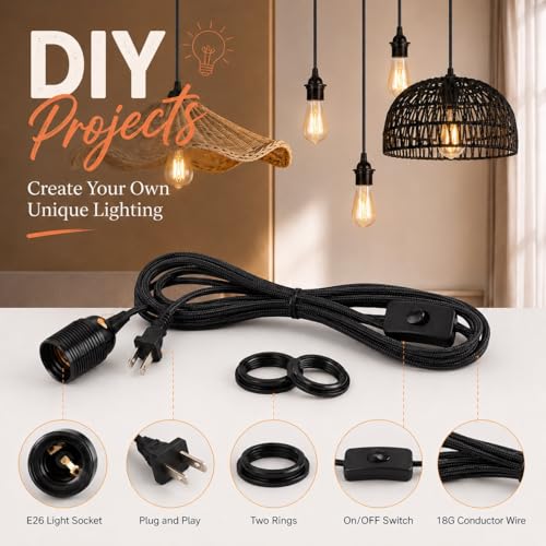 Plug in Fabric Pendant Light Cord with E26
