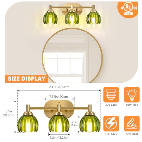 Bathroom Vanity Light with Green Tulip Glass Shade