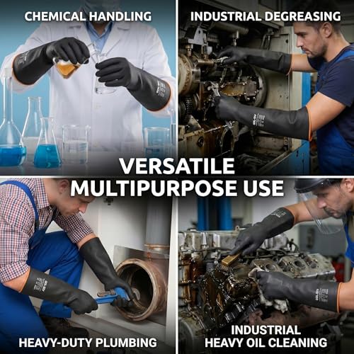 Heavy Duty Industrial Rubber Gloves (6 Pairs-black / 18 Inch)