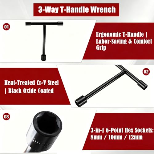 Mini 3 Way T Handle Socket Wrench 8mm