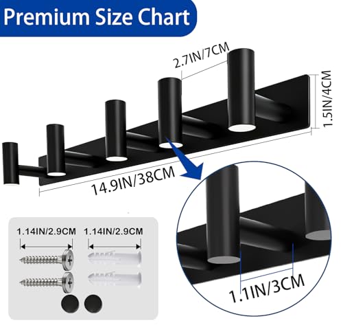 Matte Black Coat Rack Wall Mount (Matte Black / “T“ Shape 5 Hooks 1 Pack)