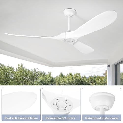 Solid Wood Ceiling Fans no Light (52 inch / White)