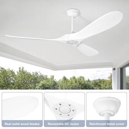 Solid Wood Ceiling Fans no Light (52 inch / White)